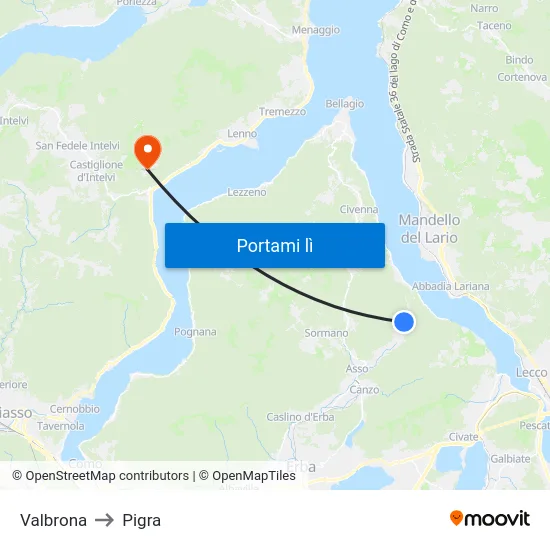Valbrona to Pigra map