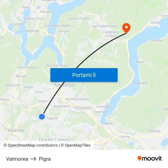 Valmorea to Pigra map