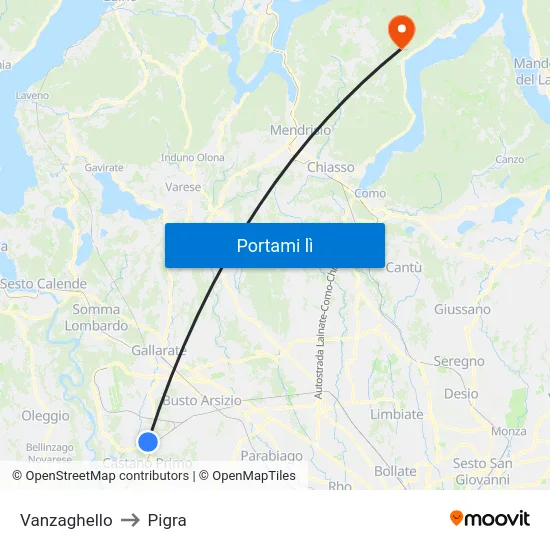 Vanzaghello to Pigra map