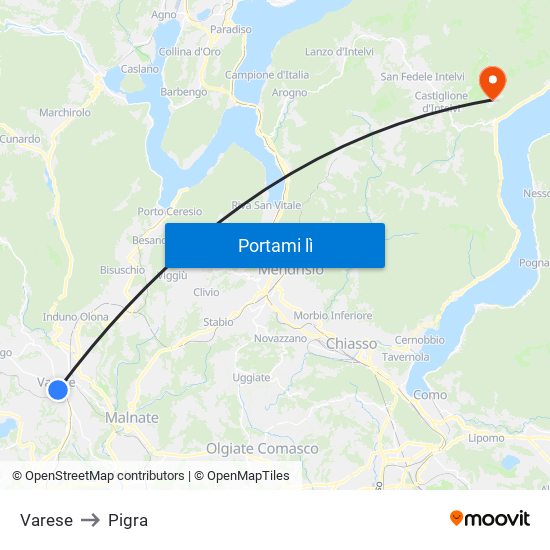 Varese to Pigra map