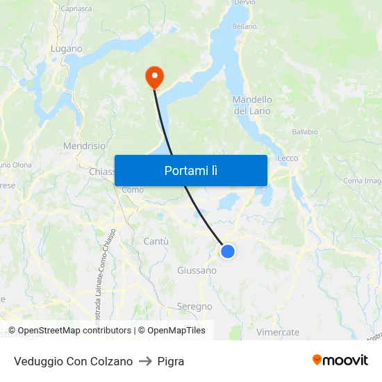 Veduggio Con Colzano to Pigra map