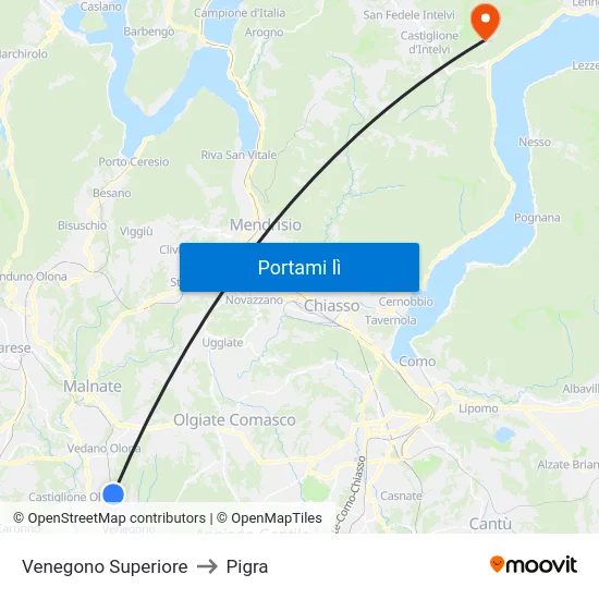Venegono Superiore to Pigra map