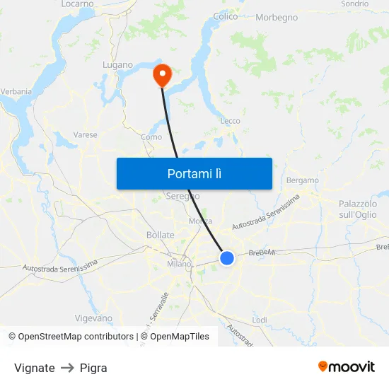 Vignate to Pigra map