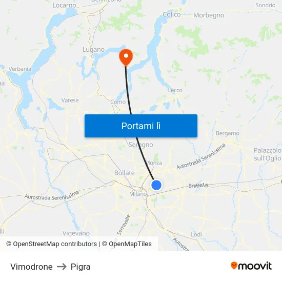 Vimodrone to Pigra map