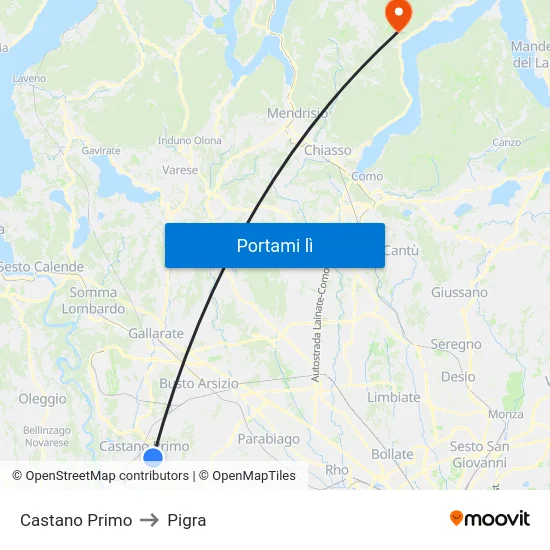 Castano Primo to Pigra map