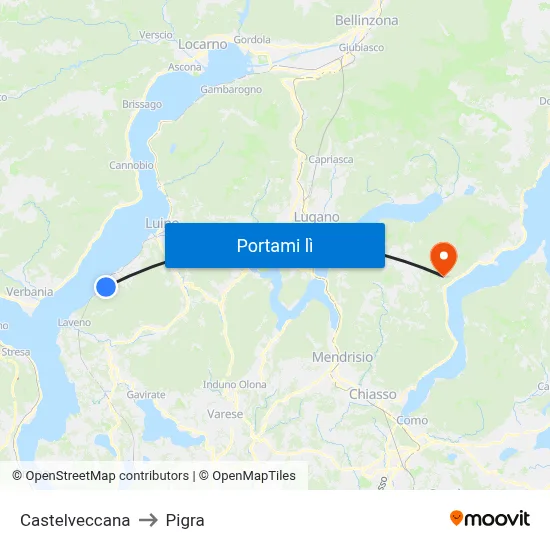Castelveccana to Pigra map