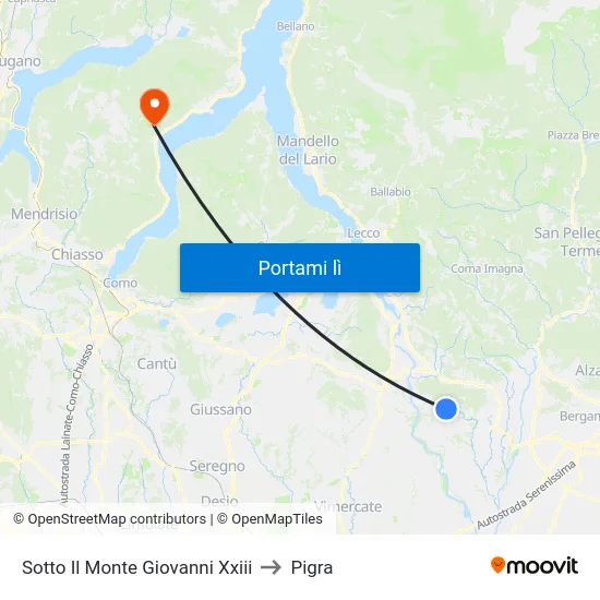 Sotto Il Monte Giovanni Xxiii to Pigra map