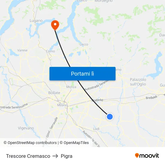 Trescore Cremasco to Pigra map