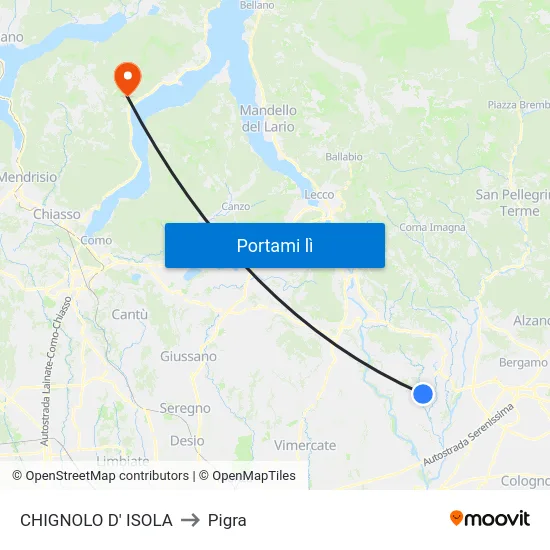CHIGNOLO D' ISOLA to Pigra map