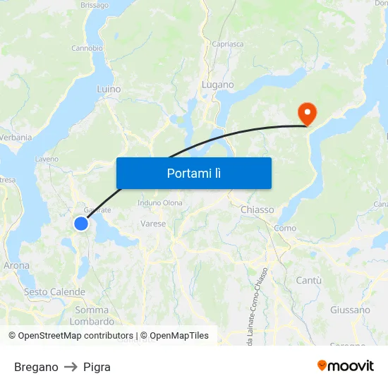 Bregano to Pigra map