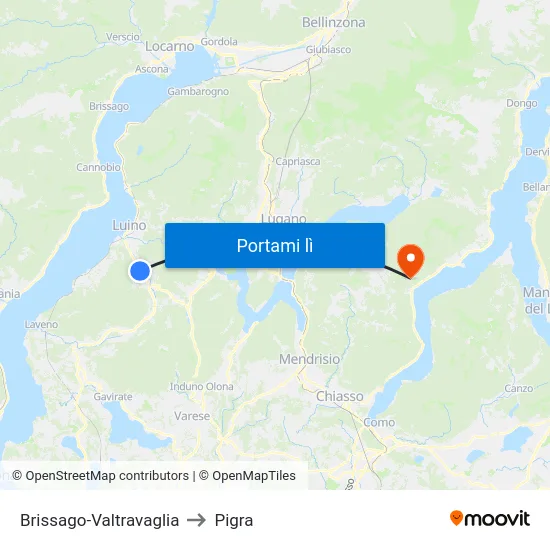 Brissago-Valtravaglia to Pigra map