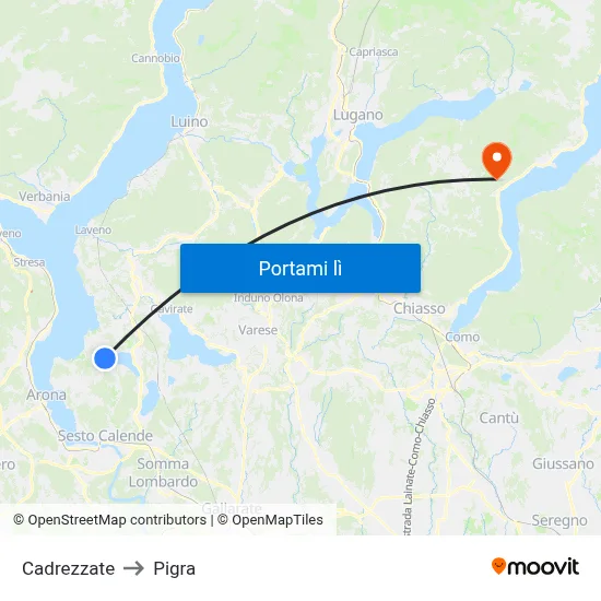 Cadrezzate to Pigra map