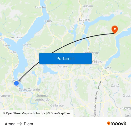 Arona to Pigra map