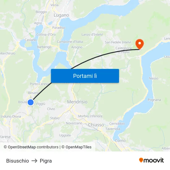 Bisuschio to Pigra map