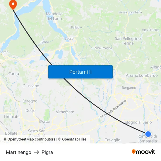 Martinengo to Pigra map