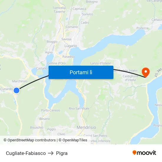 Cugliate-Fabiasco to Pigra map