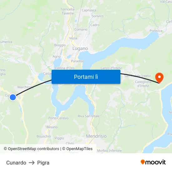 Cunardo to Pigra map