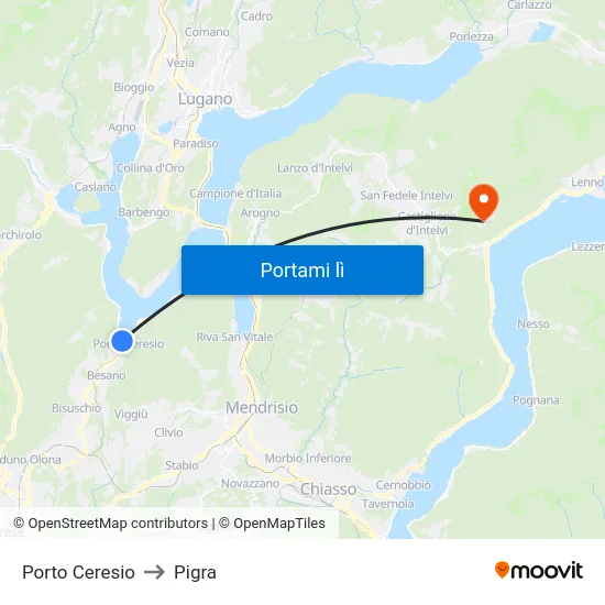 Porto Ceresio to Pigra map