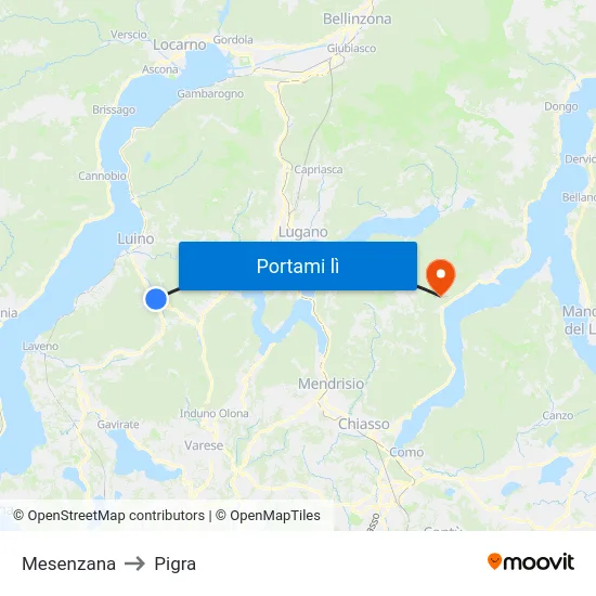 Mesenzana to Pigra map