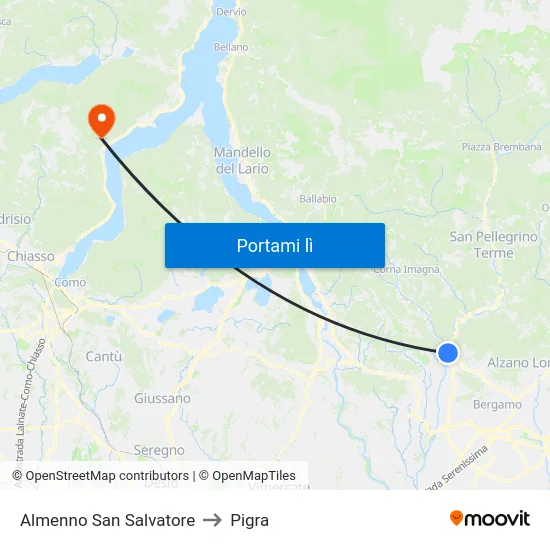 Almenno San Salvatore to Pigra map