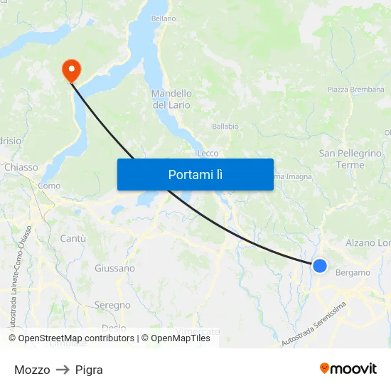 Mozzo to Pigra map