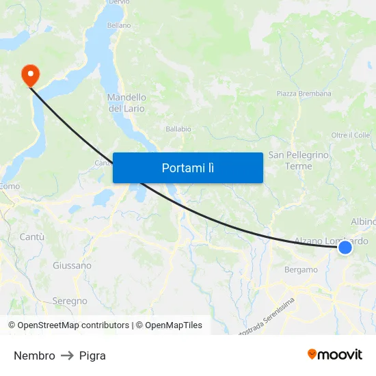 Nembro to Pigra map