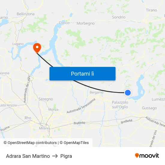 Adrara San Martino to Pigra map