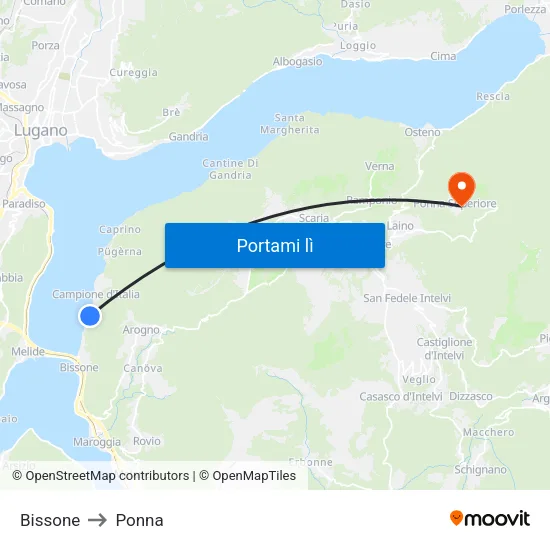 Bissone to Ponna map