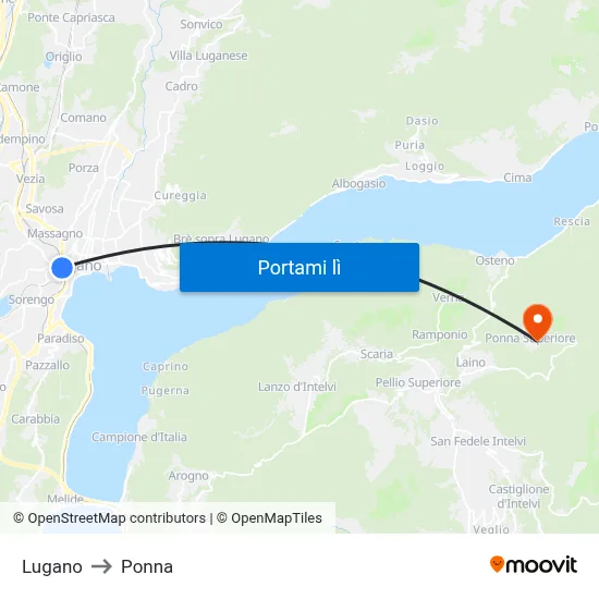 Lugano to Ponna map