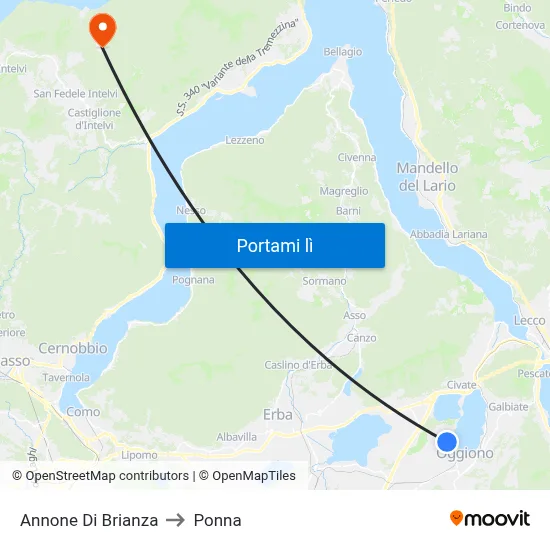 Annone Di Brianza to Ponna map
