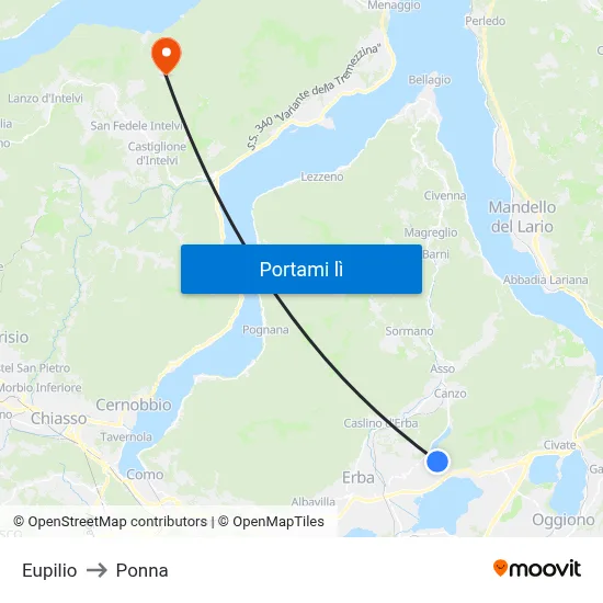 Eupilio to Ponna map