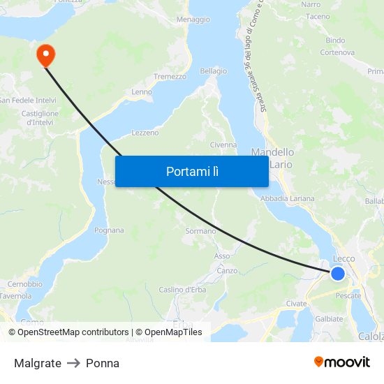 Malgrate to Ponna map