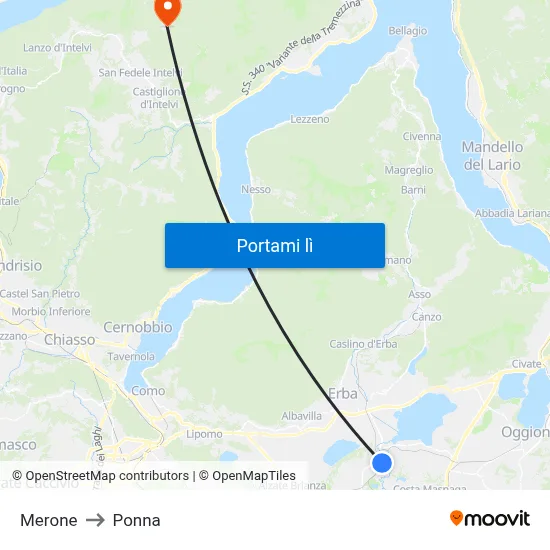 Merone to Ponna map