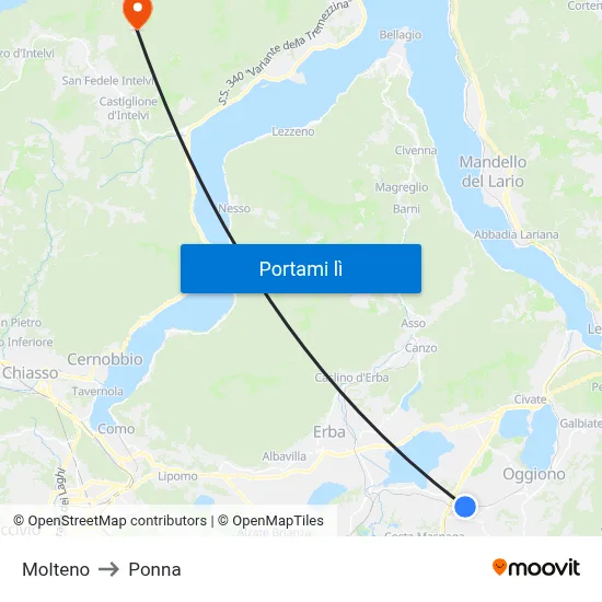 Molteno to Ponna map