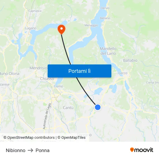 Nibionno to Ponna map