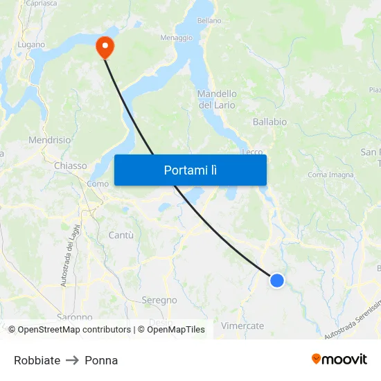 Robbiate to Ponna map