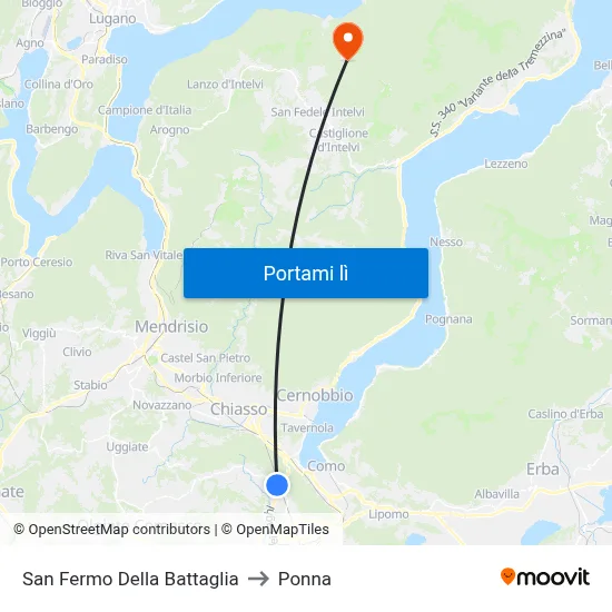 San Fermo Della Battaglia to Ponna map