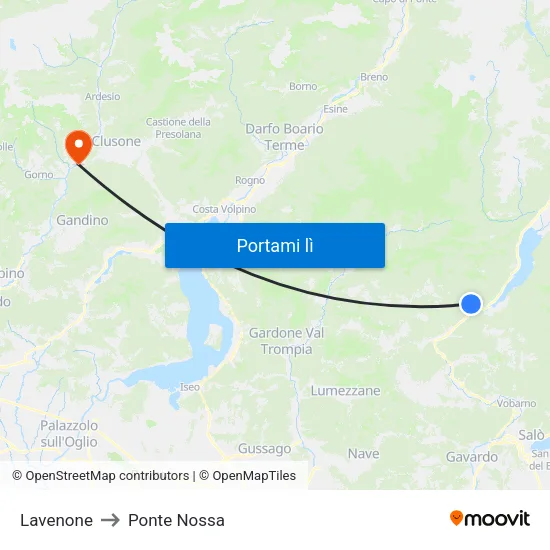 Lavenone to Ponte Nossa map