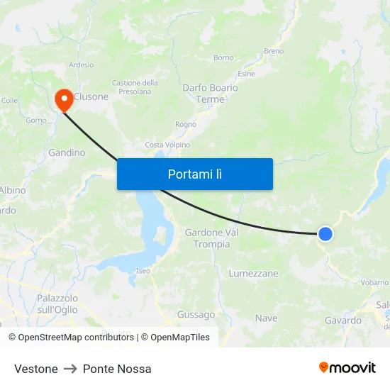 Vestone to Ponte Nossa map