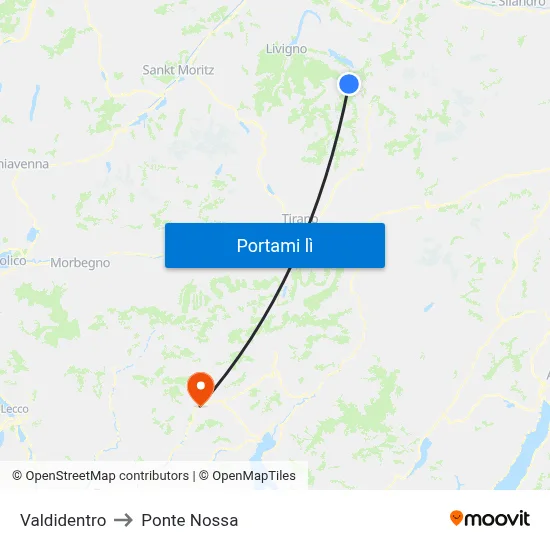 Valdidentro to Ponte Nossa map