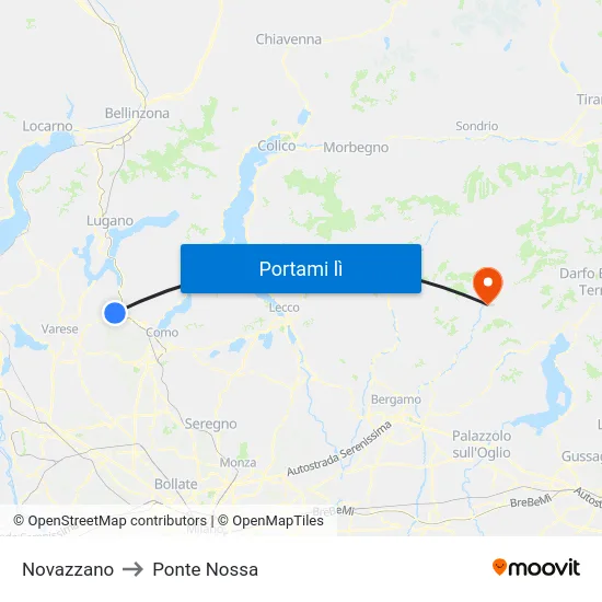 Novazzano to Ponte Nossa map
