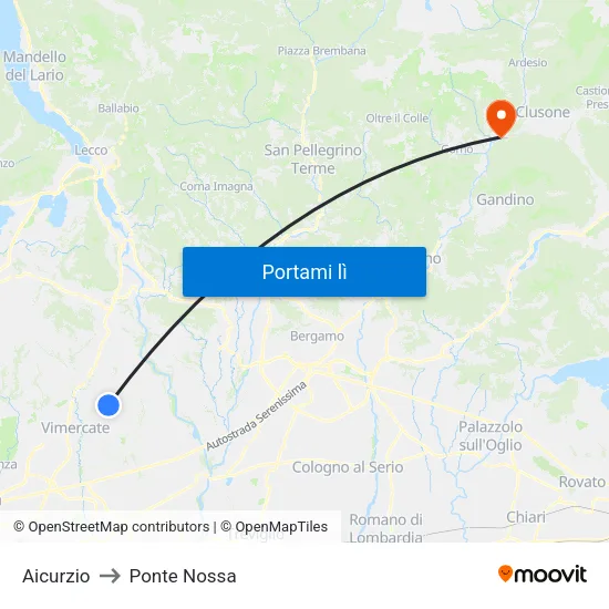 Aicurzio to Ponte Nossa map