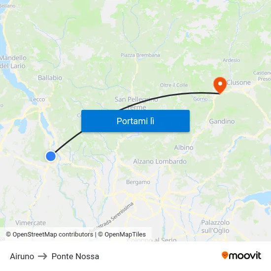 Airuno to Ponte Nossa map