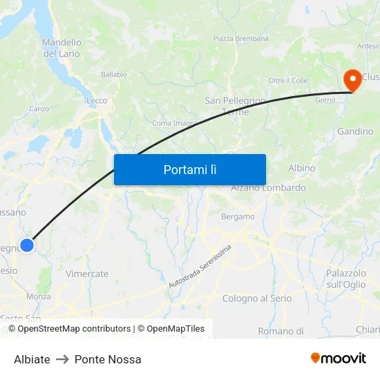 Albiate to Ponte Nossa map