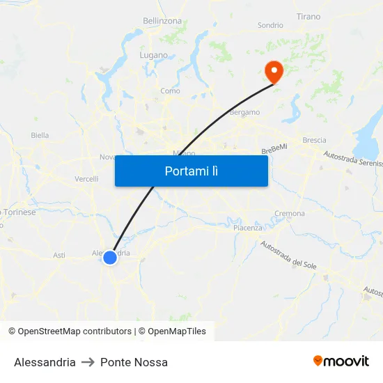 Alessandria to Ponte Nossa map