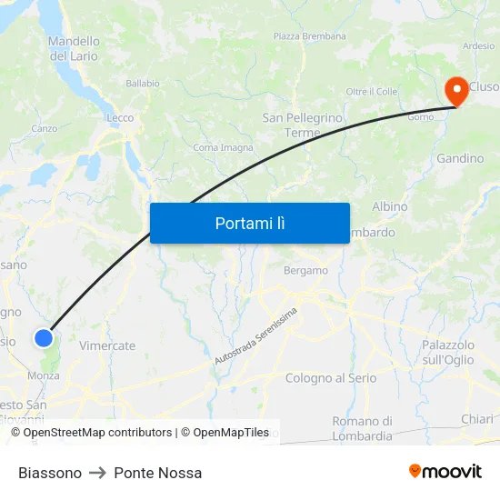 Biassono to Ponte Nossa map