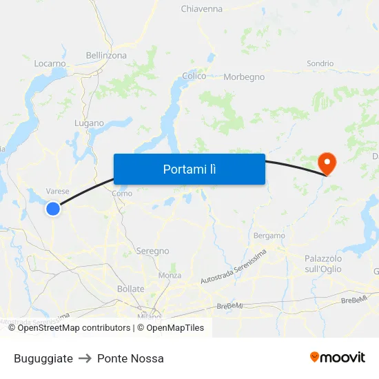 Buguggiate to Ponte Nossa map