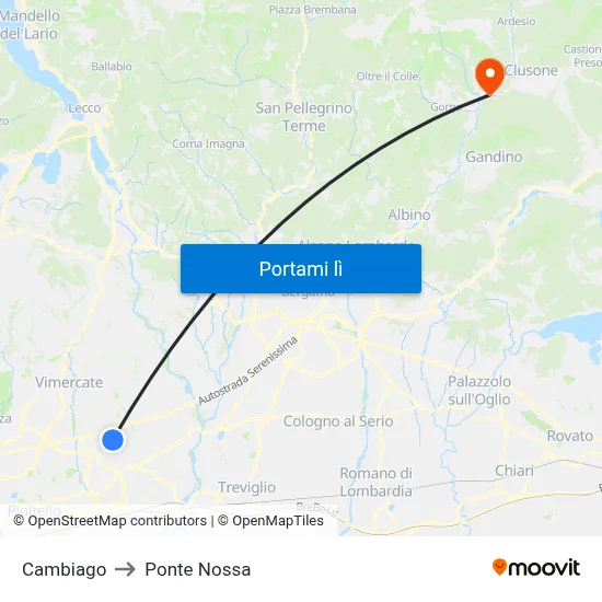Cambiago to Ponte Nossa map