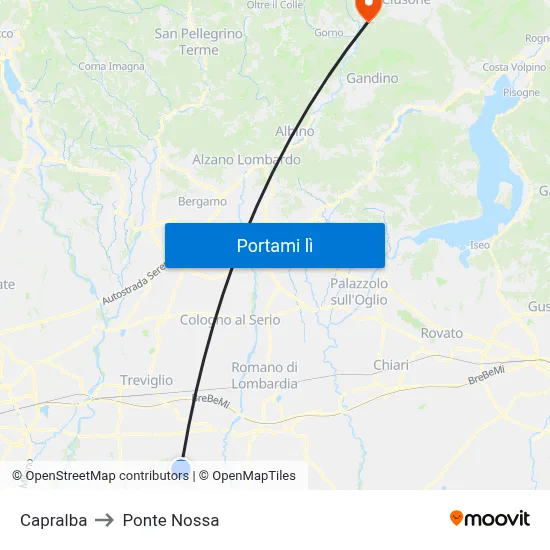 Capralba to Ponte Nossa map