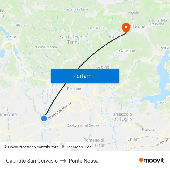 Capriate San Gervasio to Ponte Nossa map